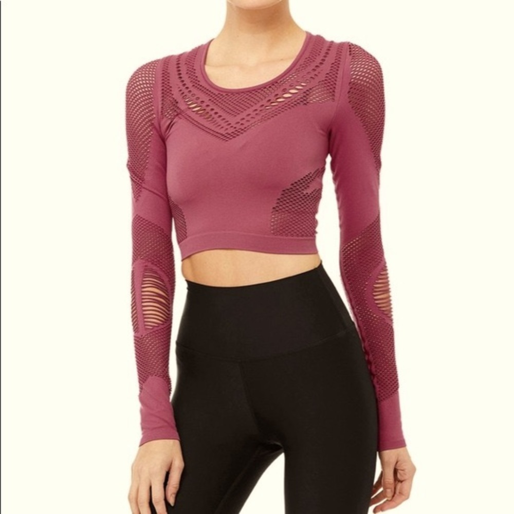 Alo Yoga Siren Maroon Crop Laser Cut Top